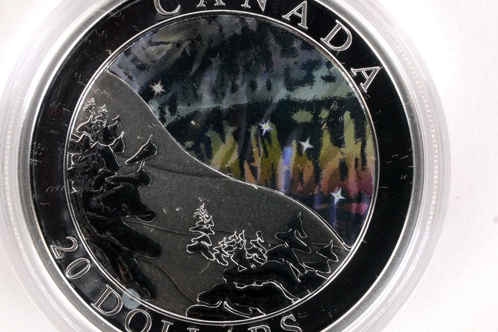 2004 Royal Canadian Mint  Northern Lights Holographic Silver Coin