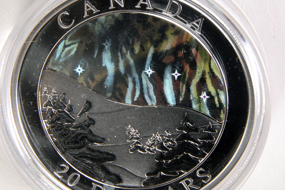 2004 Royal Canadian Mint  Northern Lights Holographic Silver Coin