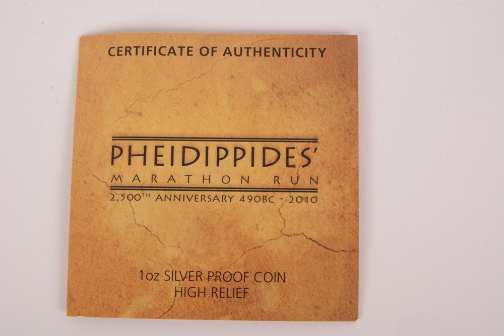 2010 Perth Mint "Pheidippides' Marathon Run" High Relief Silver Proof Coin