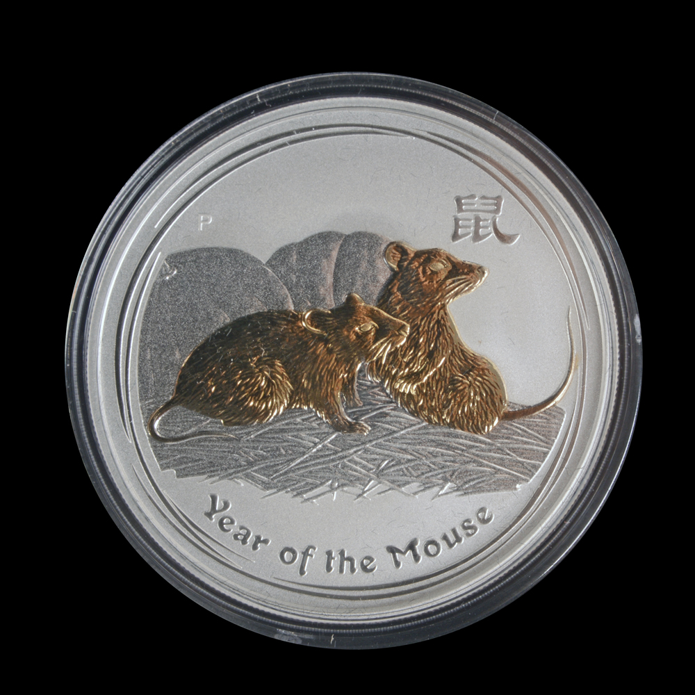 2008 Perth Mint "Year of the Mouse" Gold Gilded Silver Proof Coin