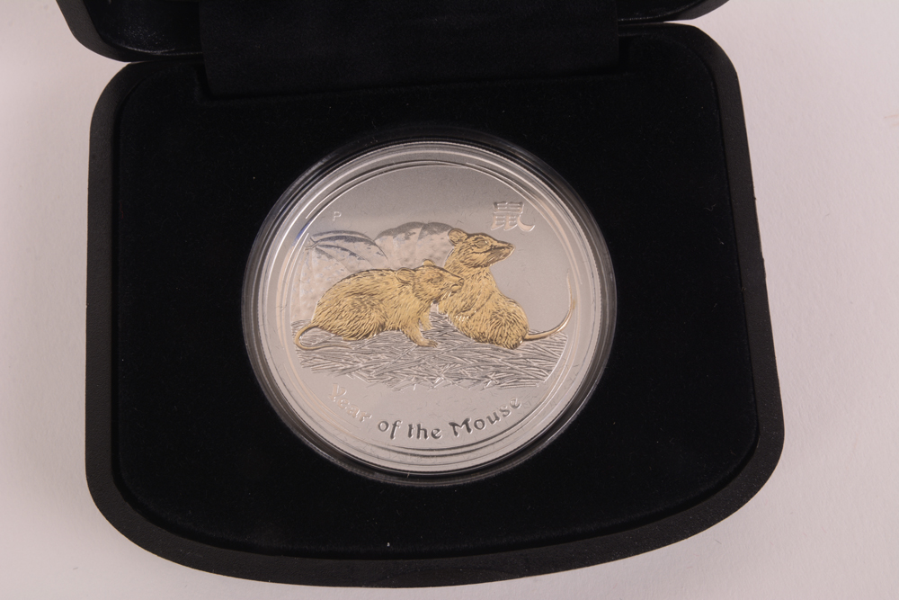 2008 Perth Mint "Year of the Mouse" Gold Gilded Silver Proof Coin