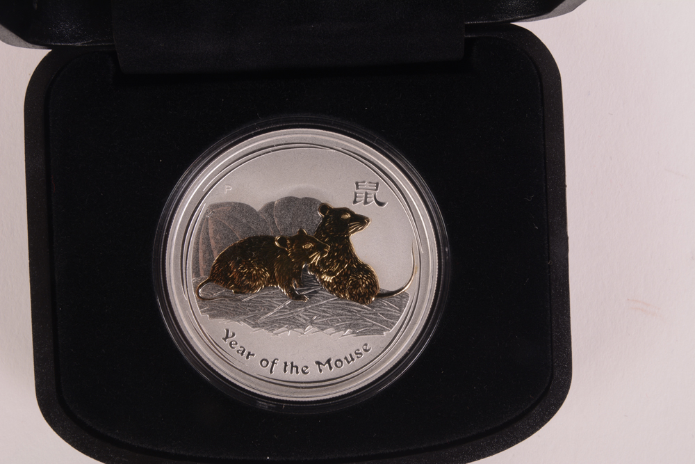 2008 Perth Mint "Year of the Mouse" Gold Gilded Silver Proof Coin