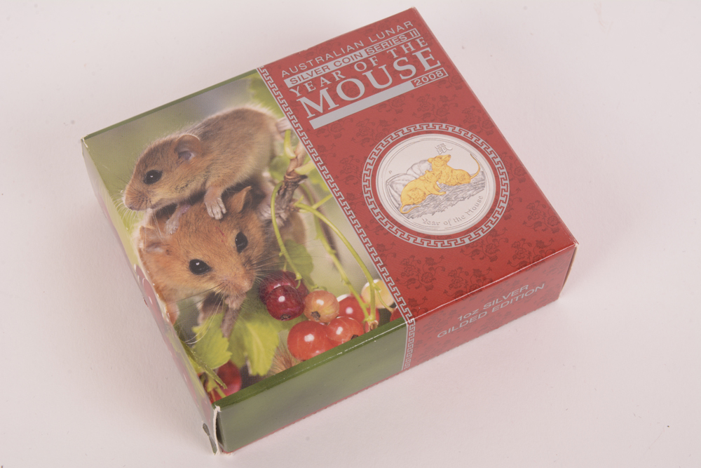 2008 Perth Mint "Year of the Mouse" Gold Gilded Silver Proof Coin