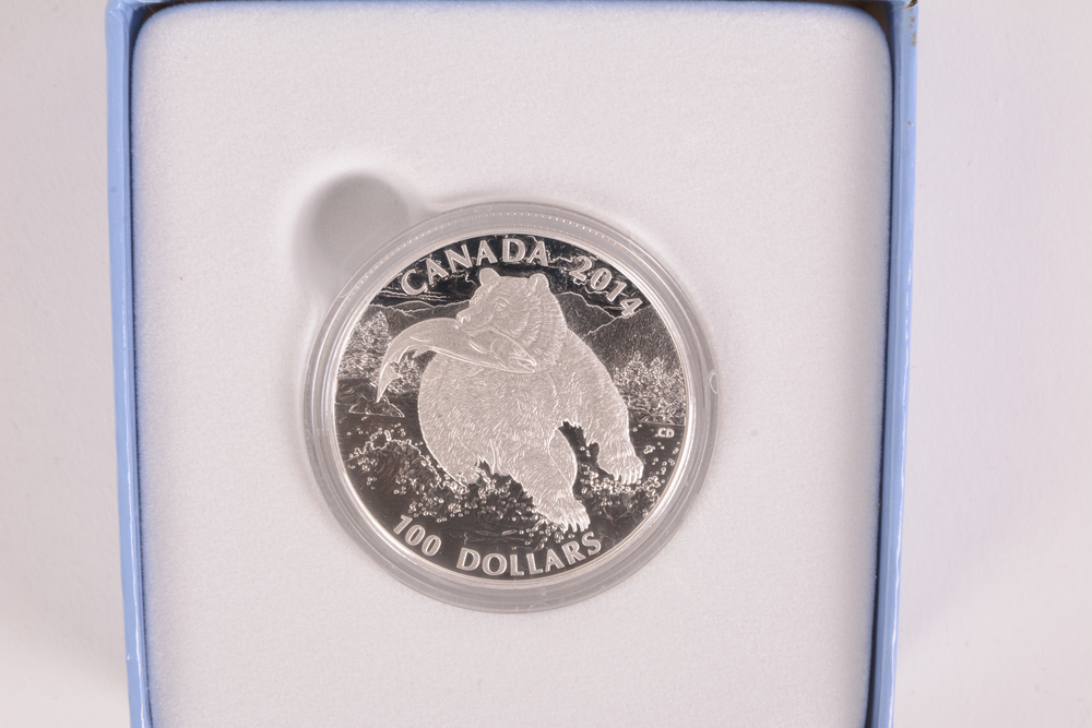 2014 Royal Canadian Mint "Grizzly" $100 Matte Proof Silver Coin
