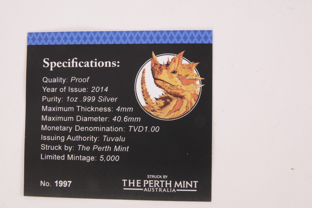 2014 Perth Mint "Thorny Devil Lizard" Colorized Silver Coin