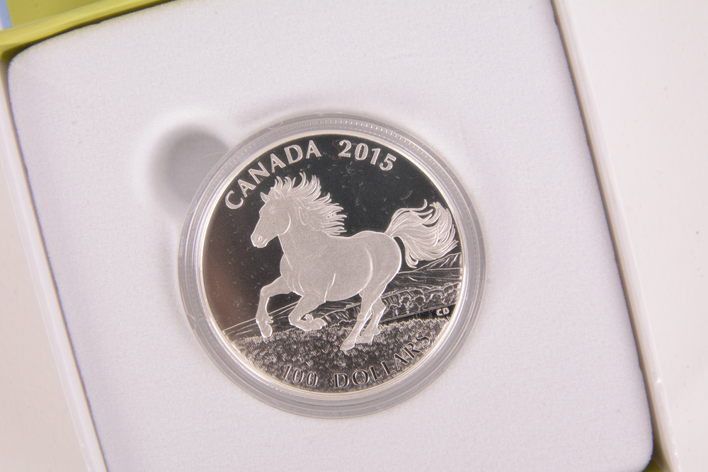 2015 Royal Canadian Mint "Horse" $100 Matte Proof Silver Coin