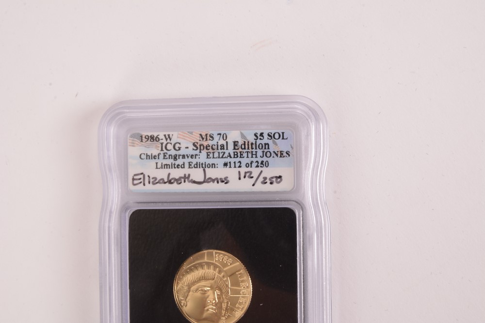 1986-W Statue of Liberty Five Dollar Gold Proof Signed by Engraver MS-69