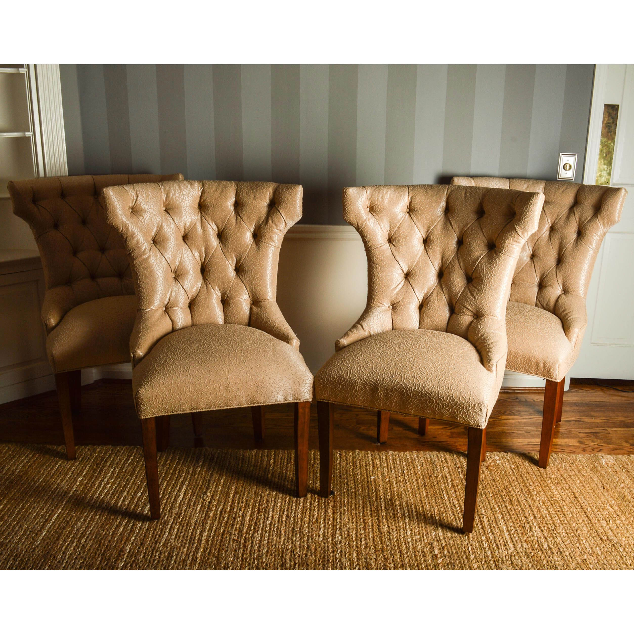 Four Button Tufted Upholstered Dining Chairs