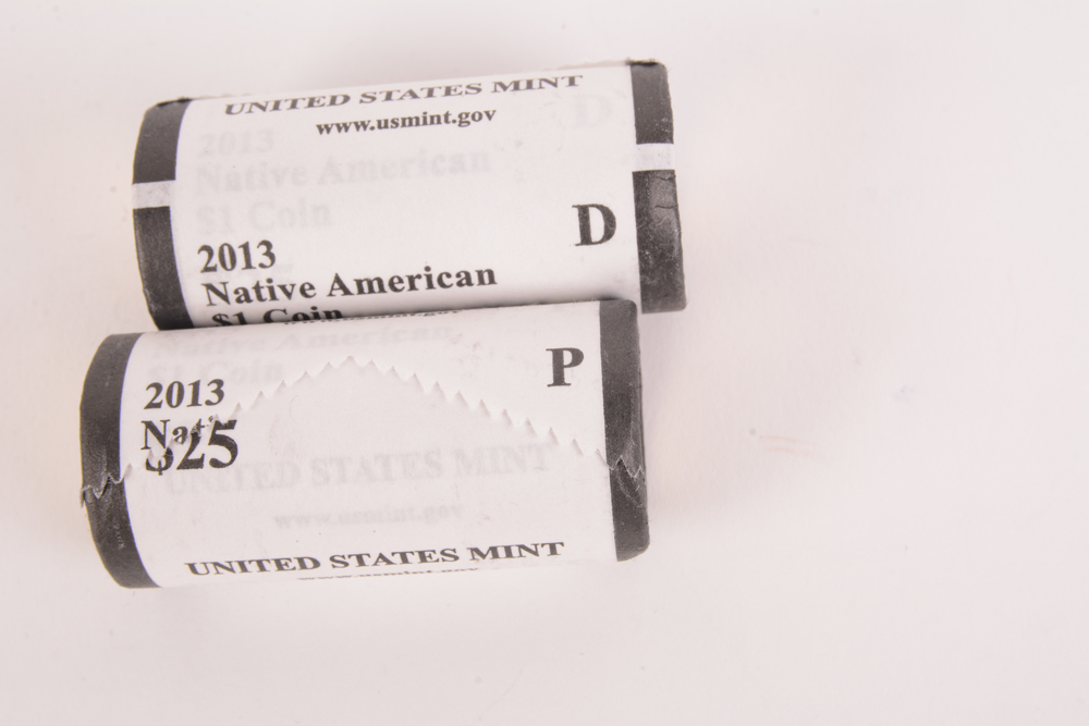2013 Native American P & D Uncirculated  Gold Dollar Coin Rolls