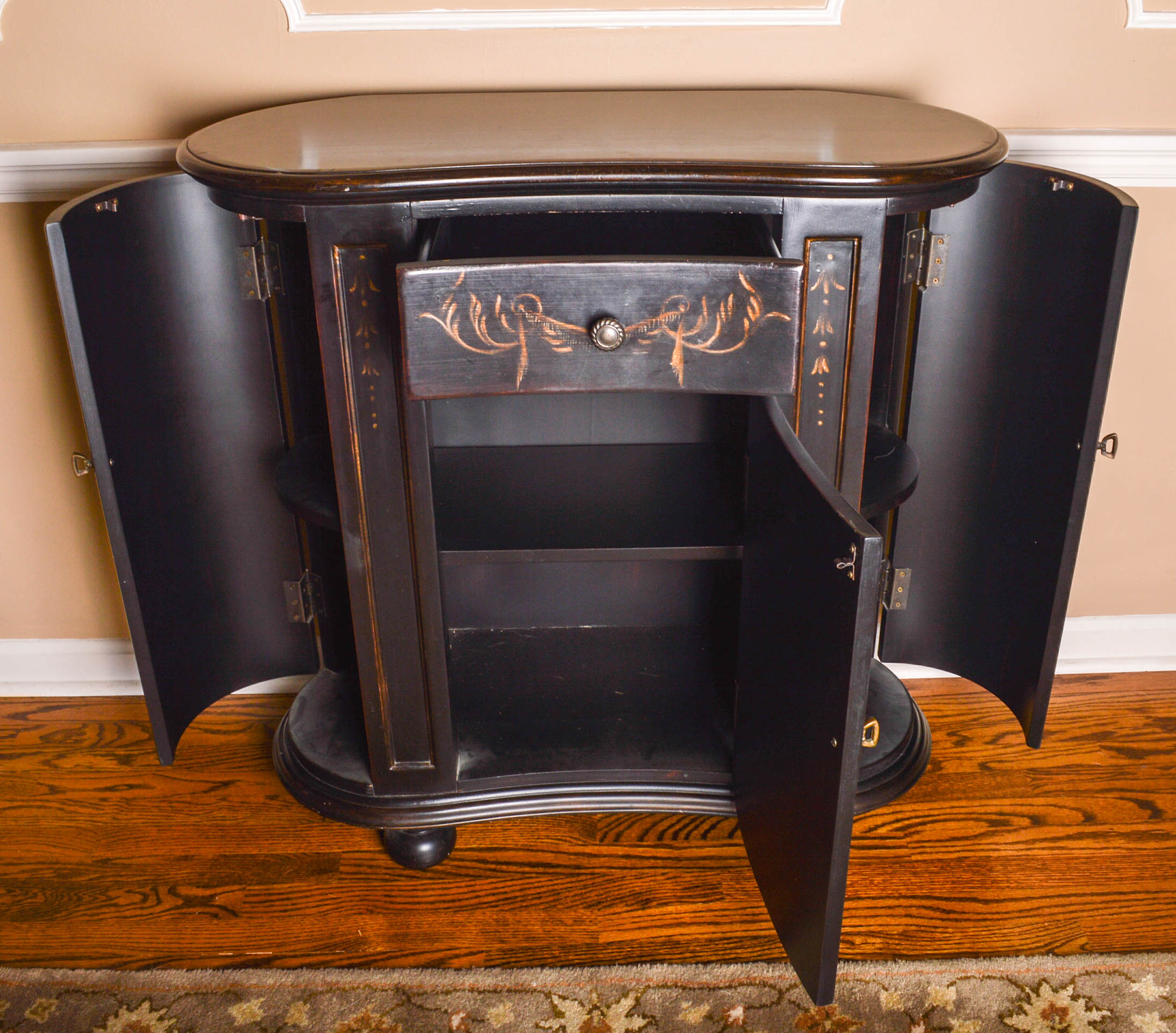 "Seven Seas" Kidney-Shaped Console Cabinet by Hooker Furniture