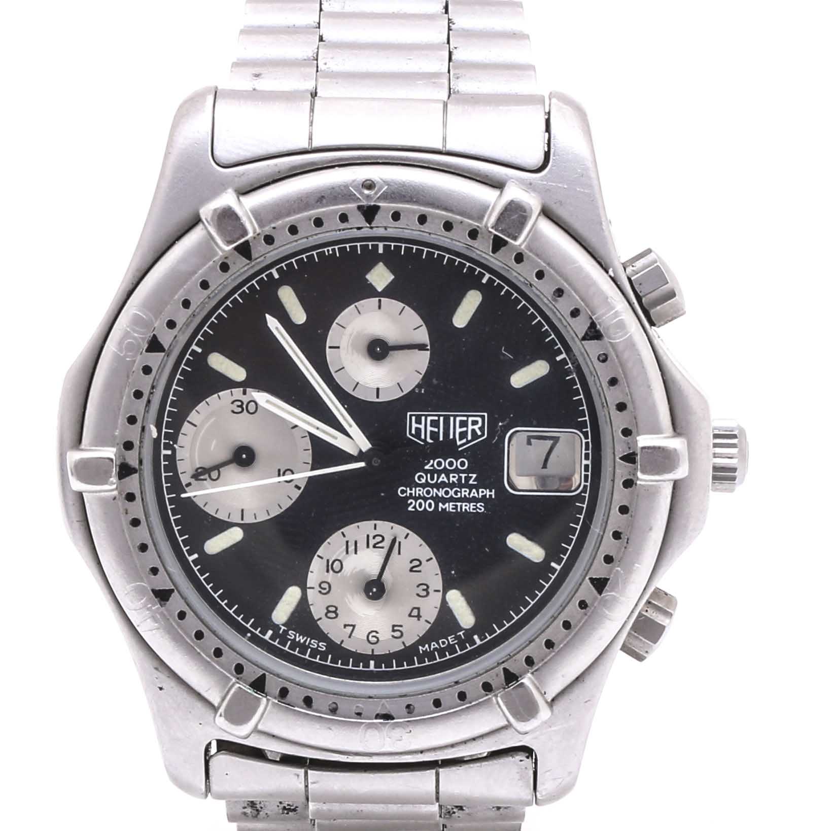 Heuer Silver Tone Stainless Steel Chronograph Wrist Watch