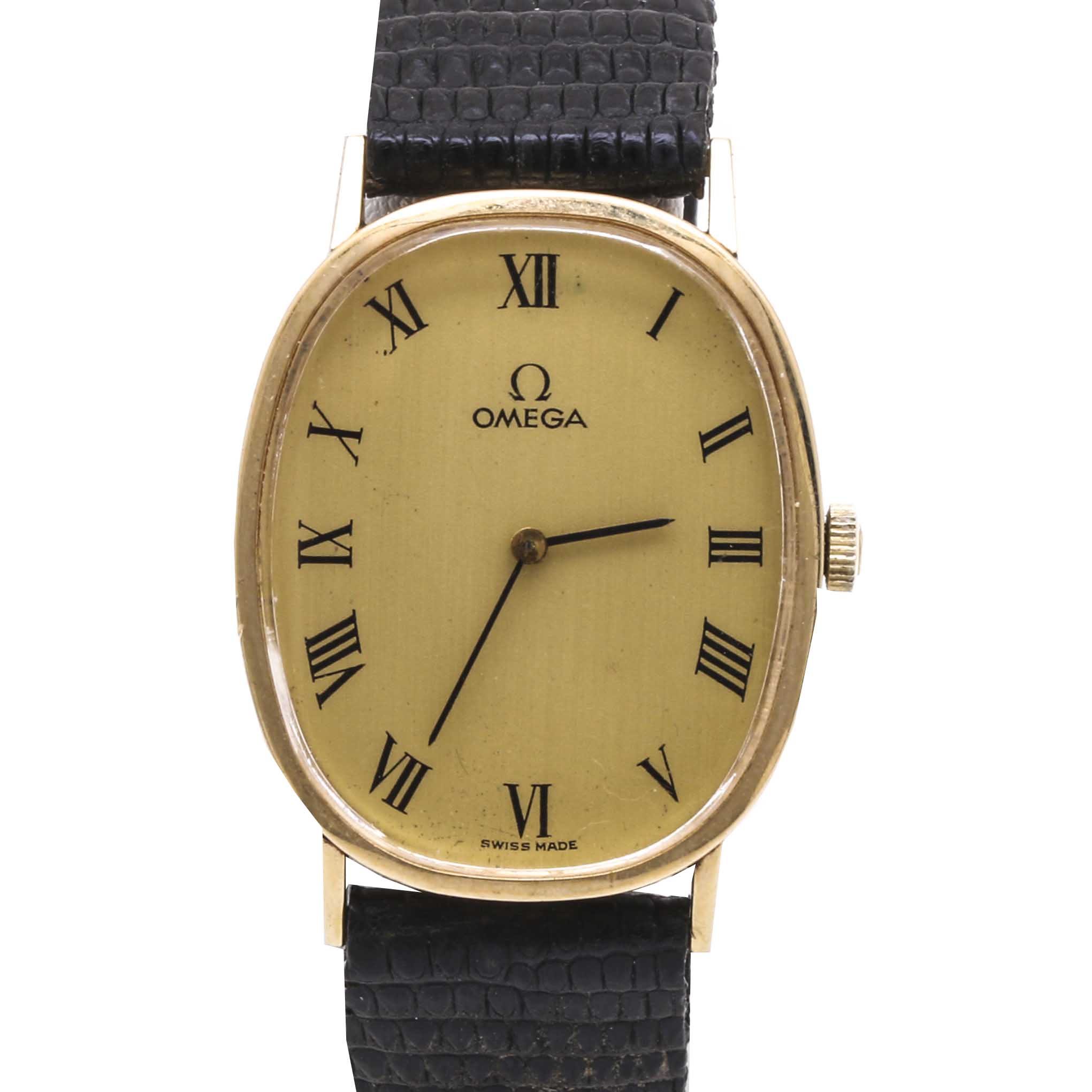 Omega 14K Yellow Gold Wrist Watch with Leather Strap