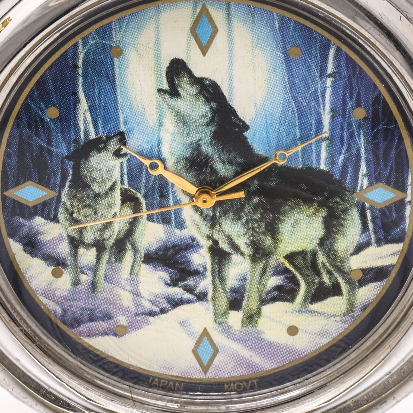 Collection of Franklin Mint Collector Pocket Watches Featuring Wolf Motifs with Display Box