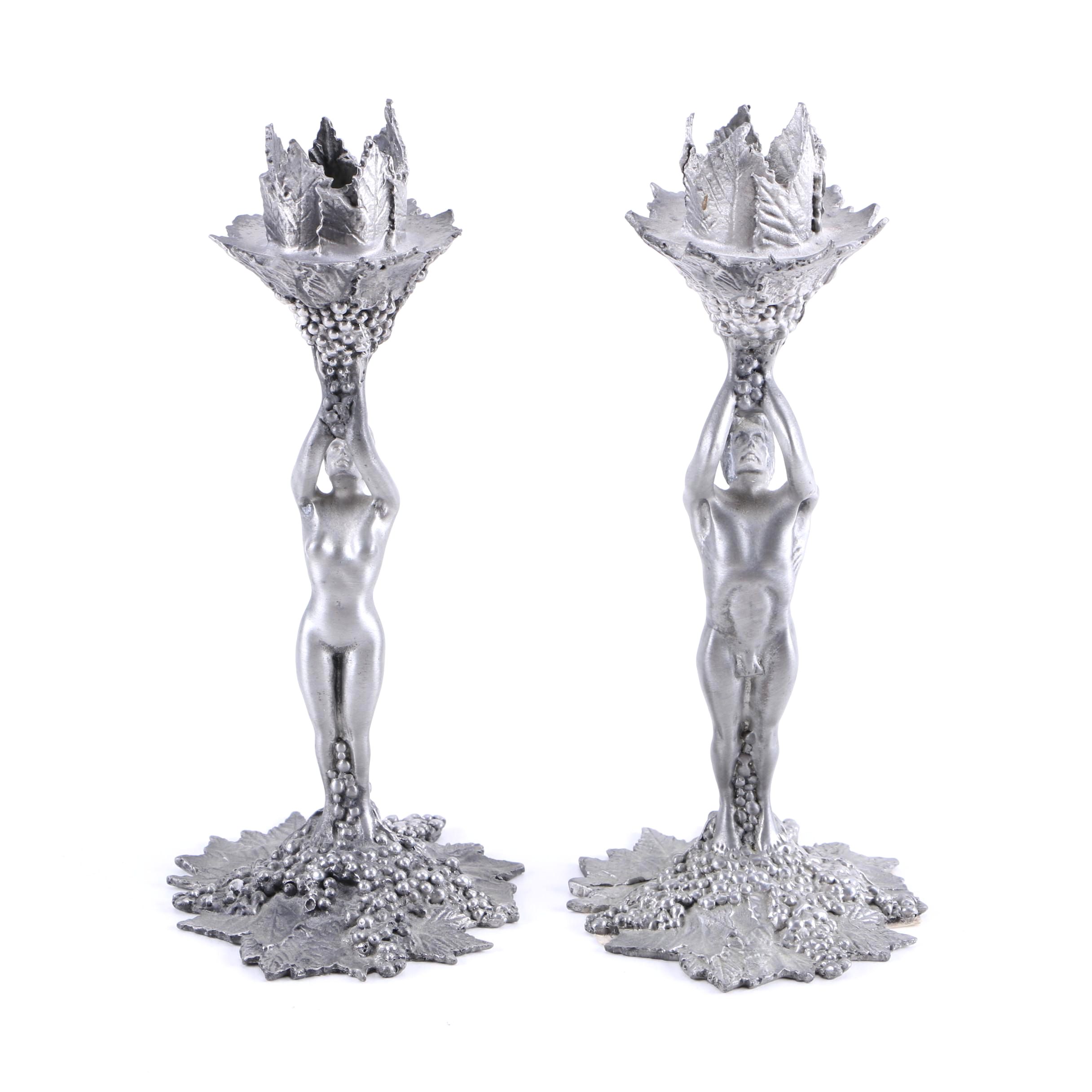 Pewter Nude Figure Candlesticks From Baker Art Foundry
