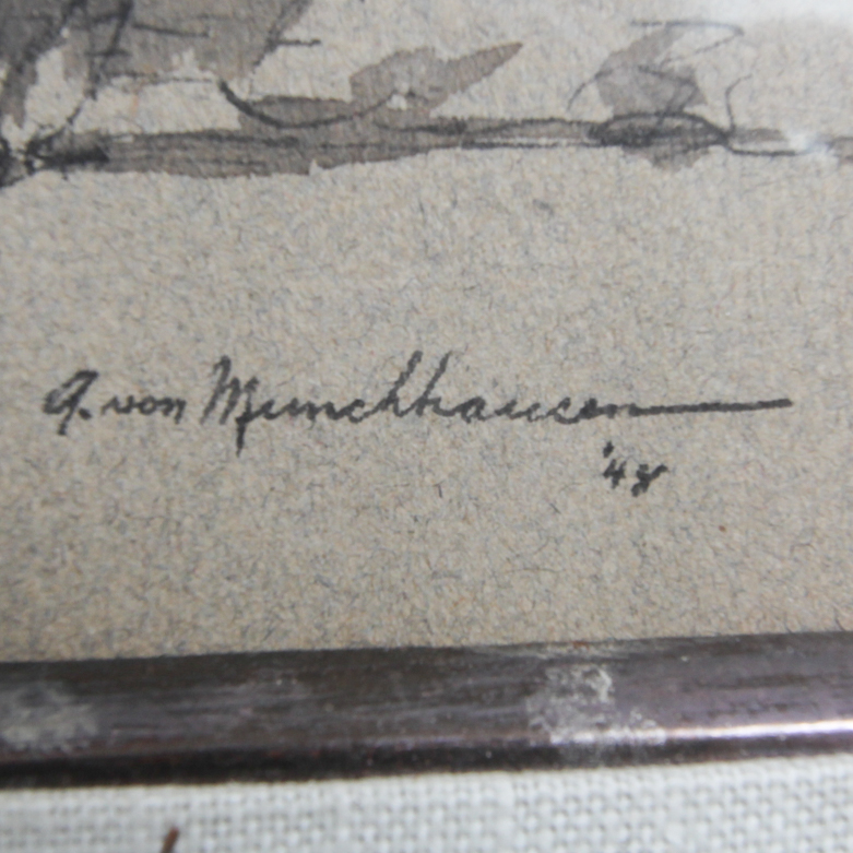 August Von Munchausen Watercolor and Ink on Paper