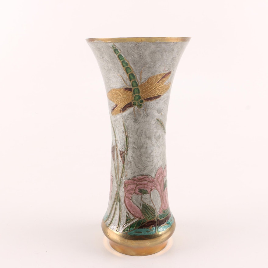 Asian Style Cloisonné Brass Enameled Vase