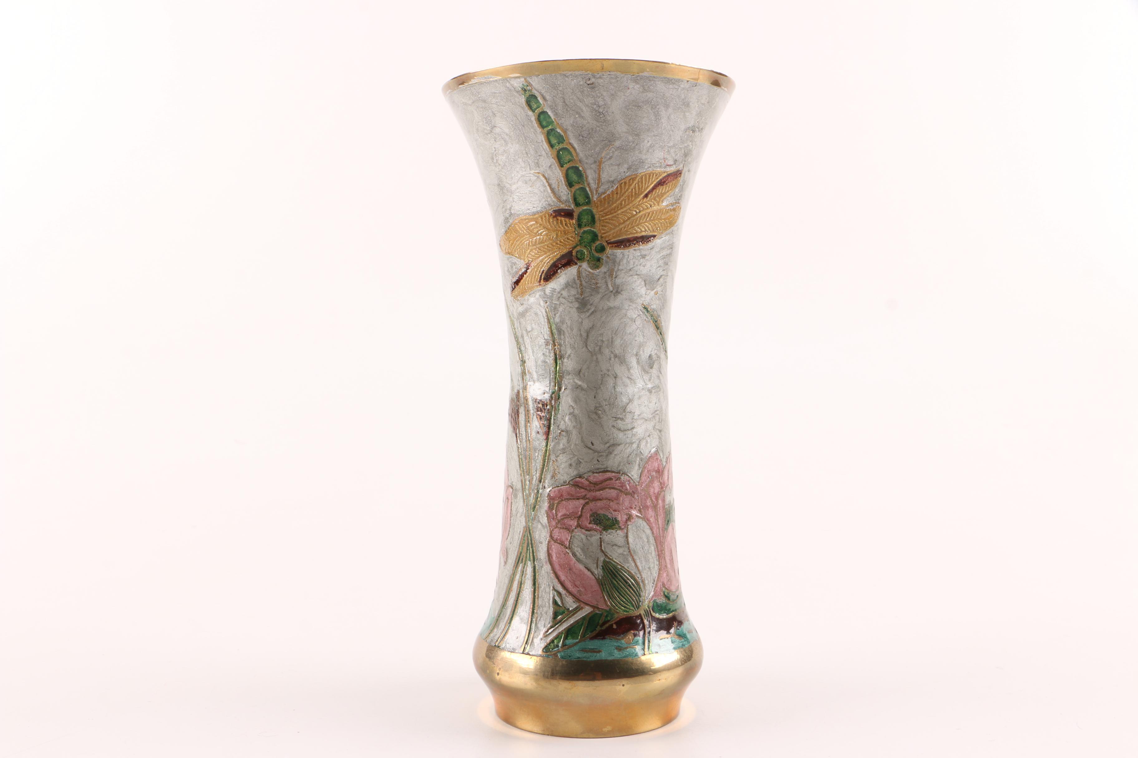 Asian Style Cloisonné Brass Enameled Vase