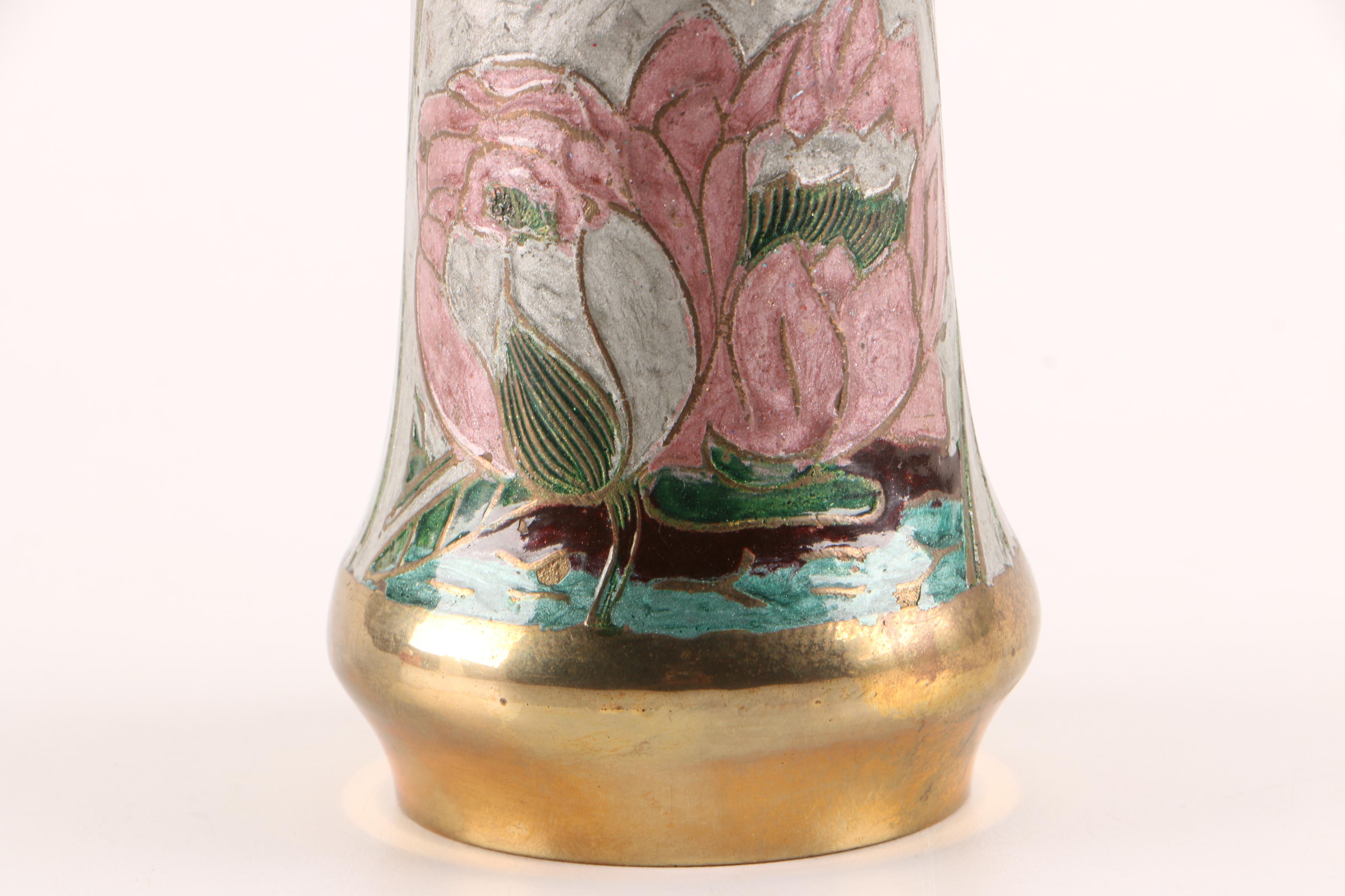 Asian Style Cloisonné Brass Enameled Vase