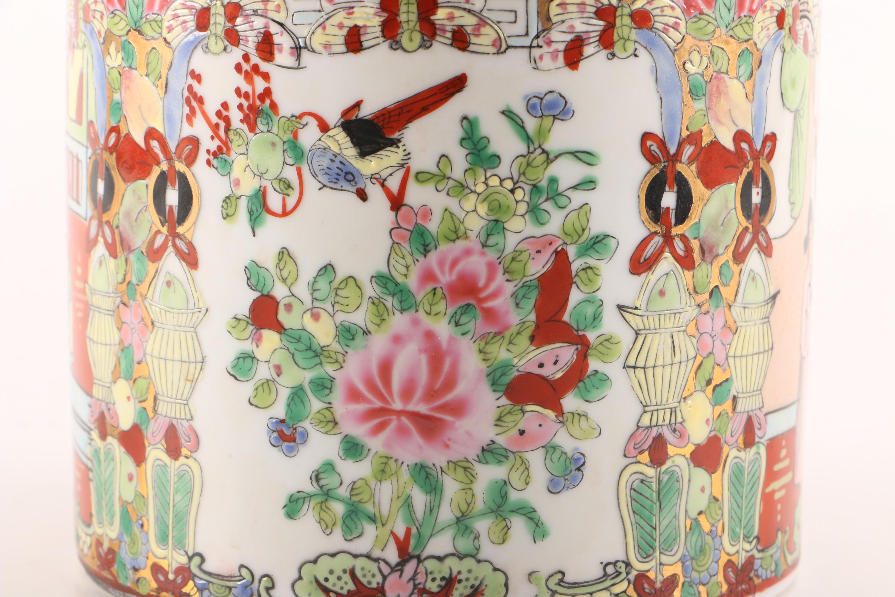 Vintage Chinese Hand Painted Porcelain Canister