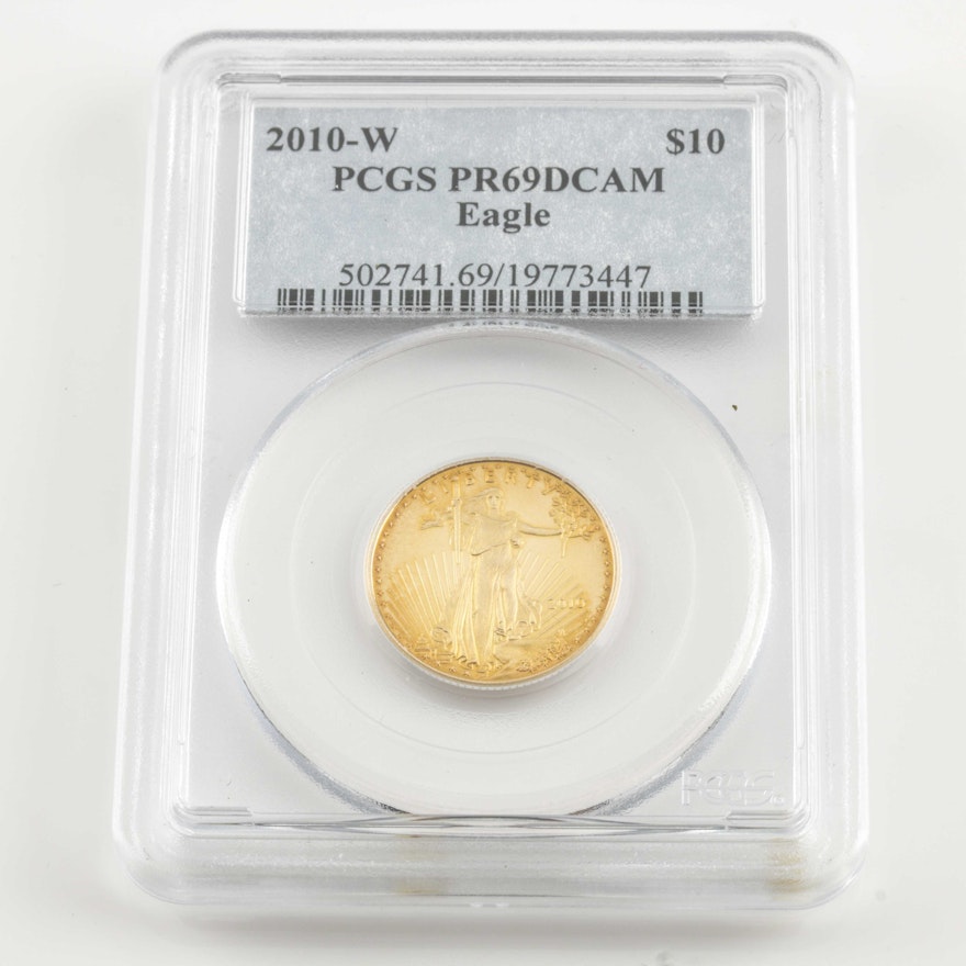 Graded PR69DCAM (By PCGS) 2010 W $10 (1/4 ounce) Gold Eagle Proof Coin