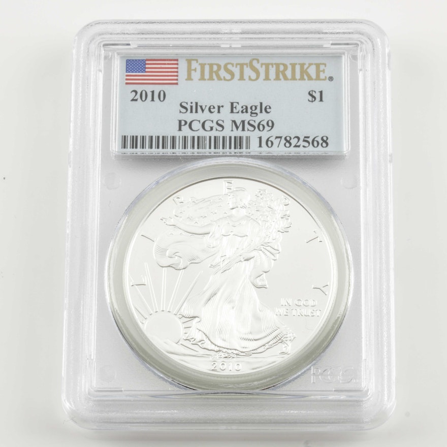 Graded MS69 First Strike (By PCGS) 2010 One Dollar U.S. Silver Eagle