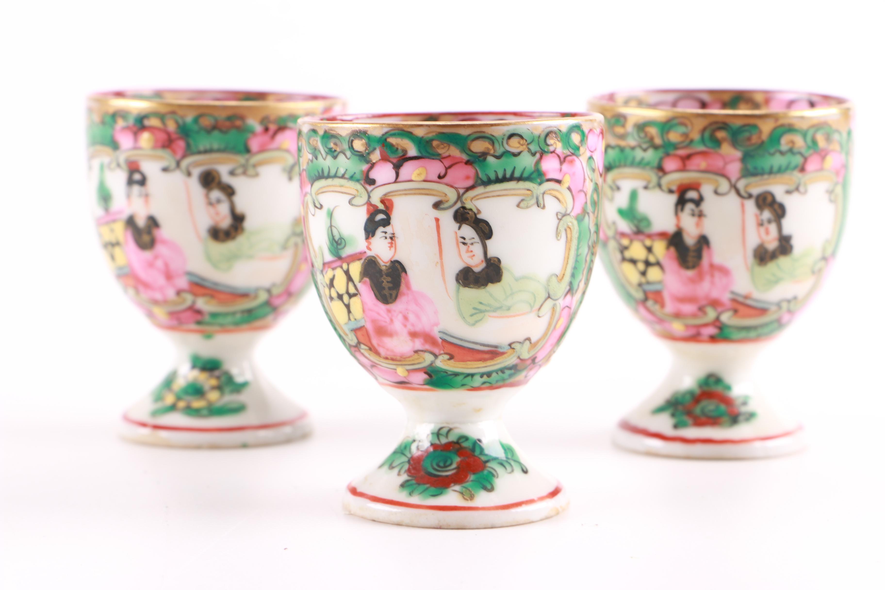 Chinese Rose Medallion Style Egg Cups
