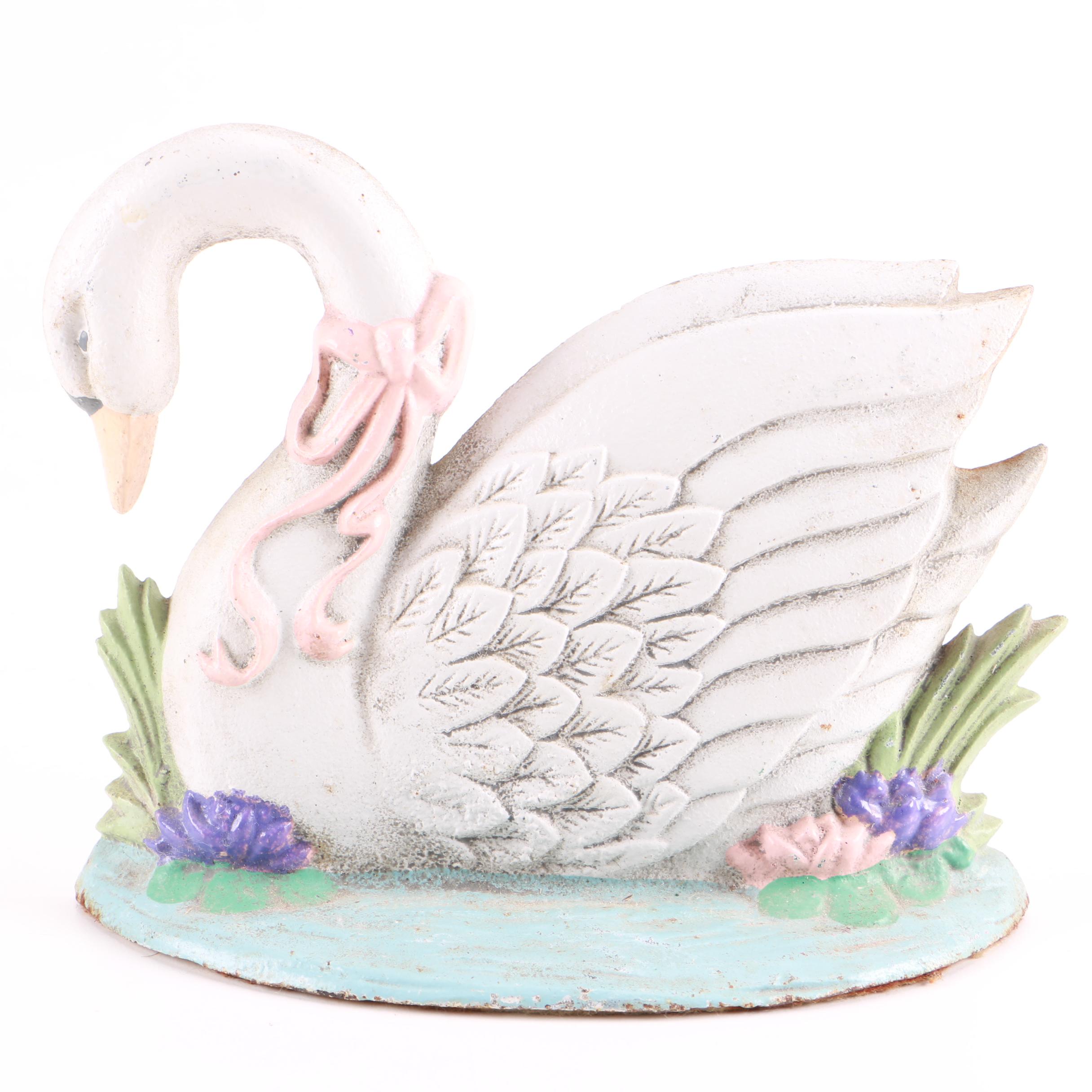 Cast Iron and Painted Swan Figurine