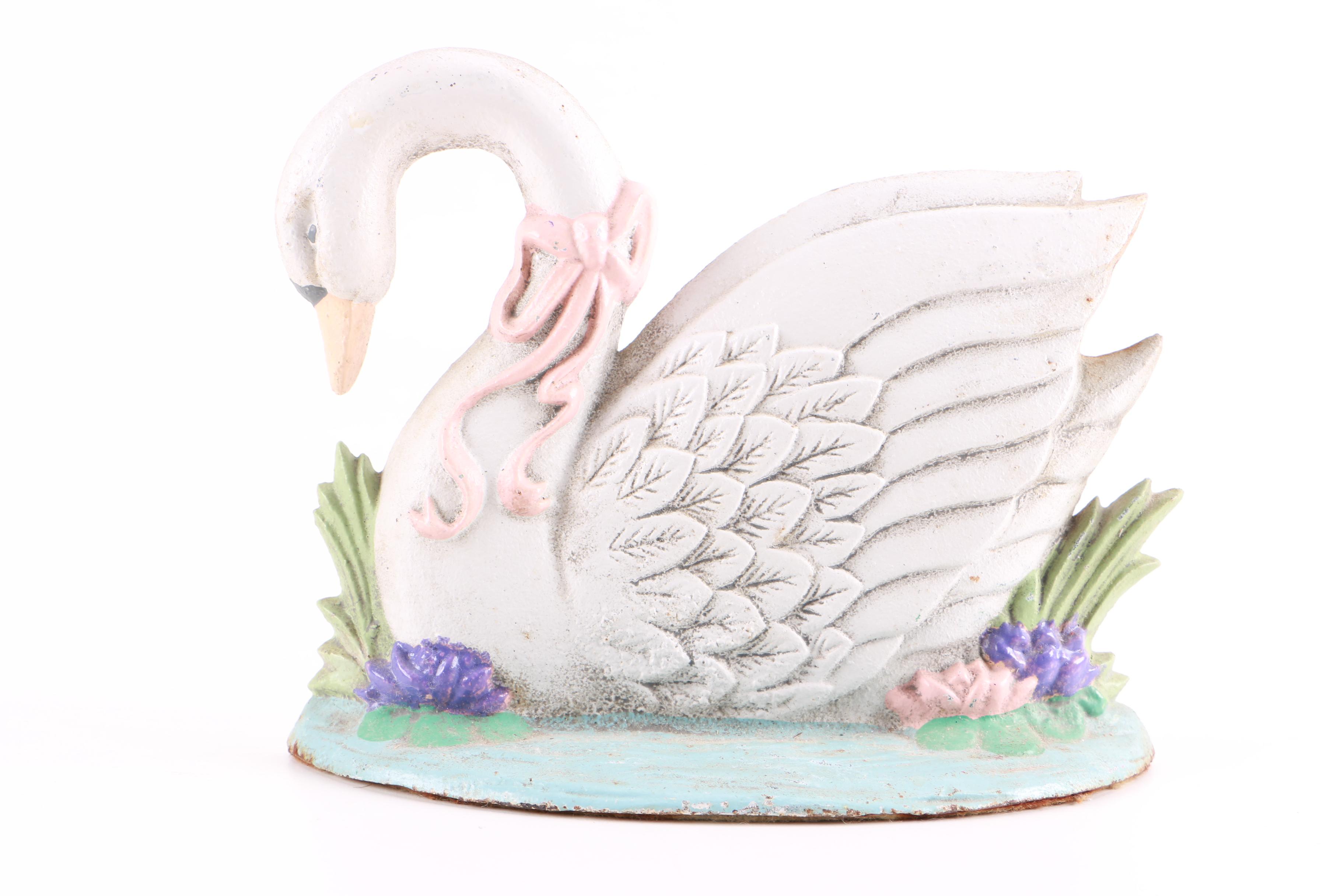 Cast Iron and Painted Swan Figurine