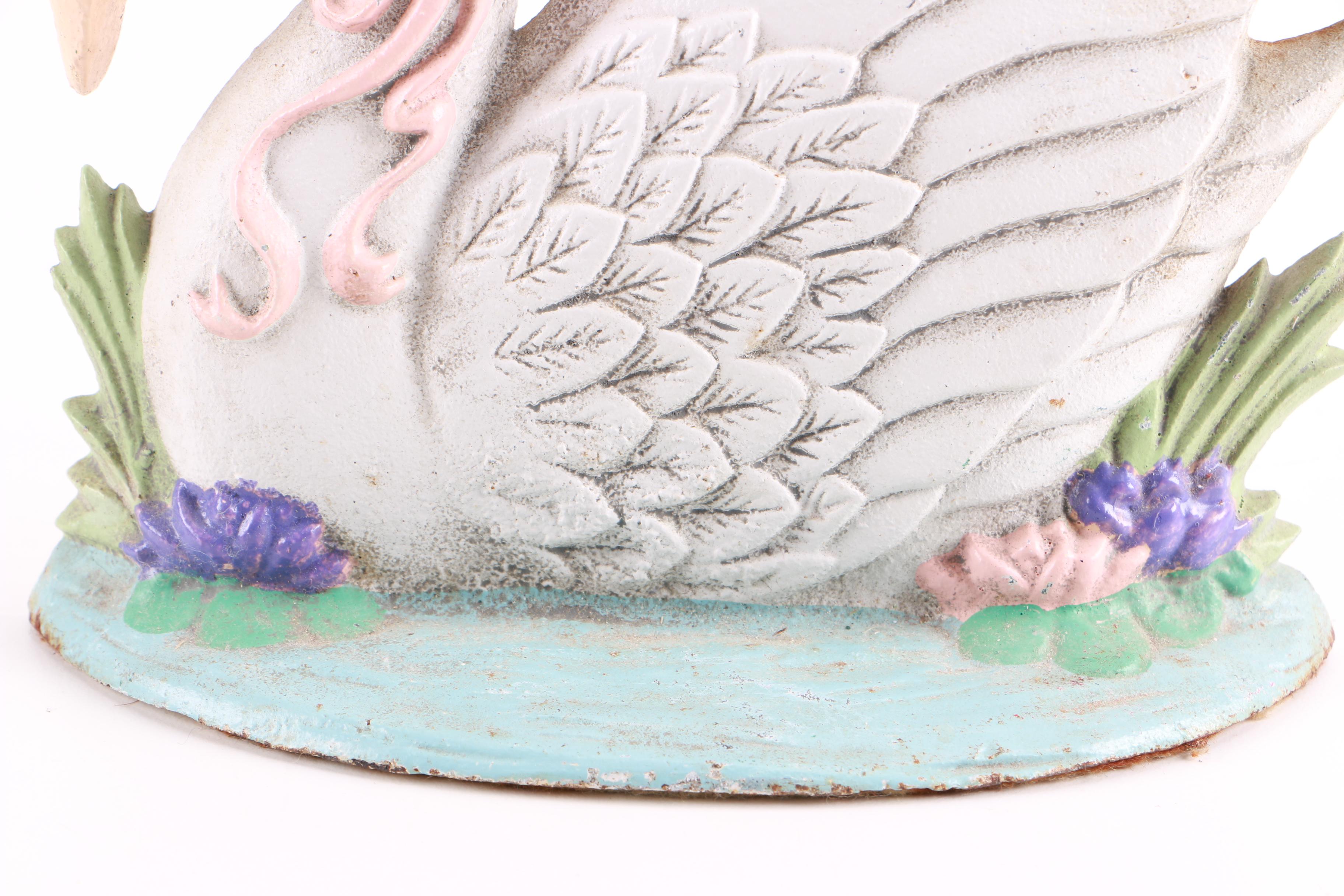 Cast Iron and Painted Swan Figurine