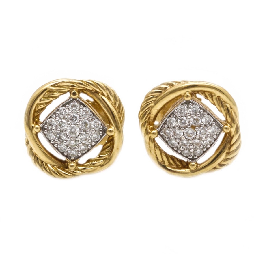 David Yurman 18K Yellow Gold Pavé Diamond Stud Earrings