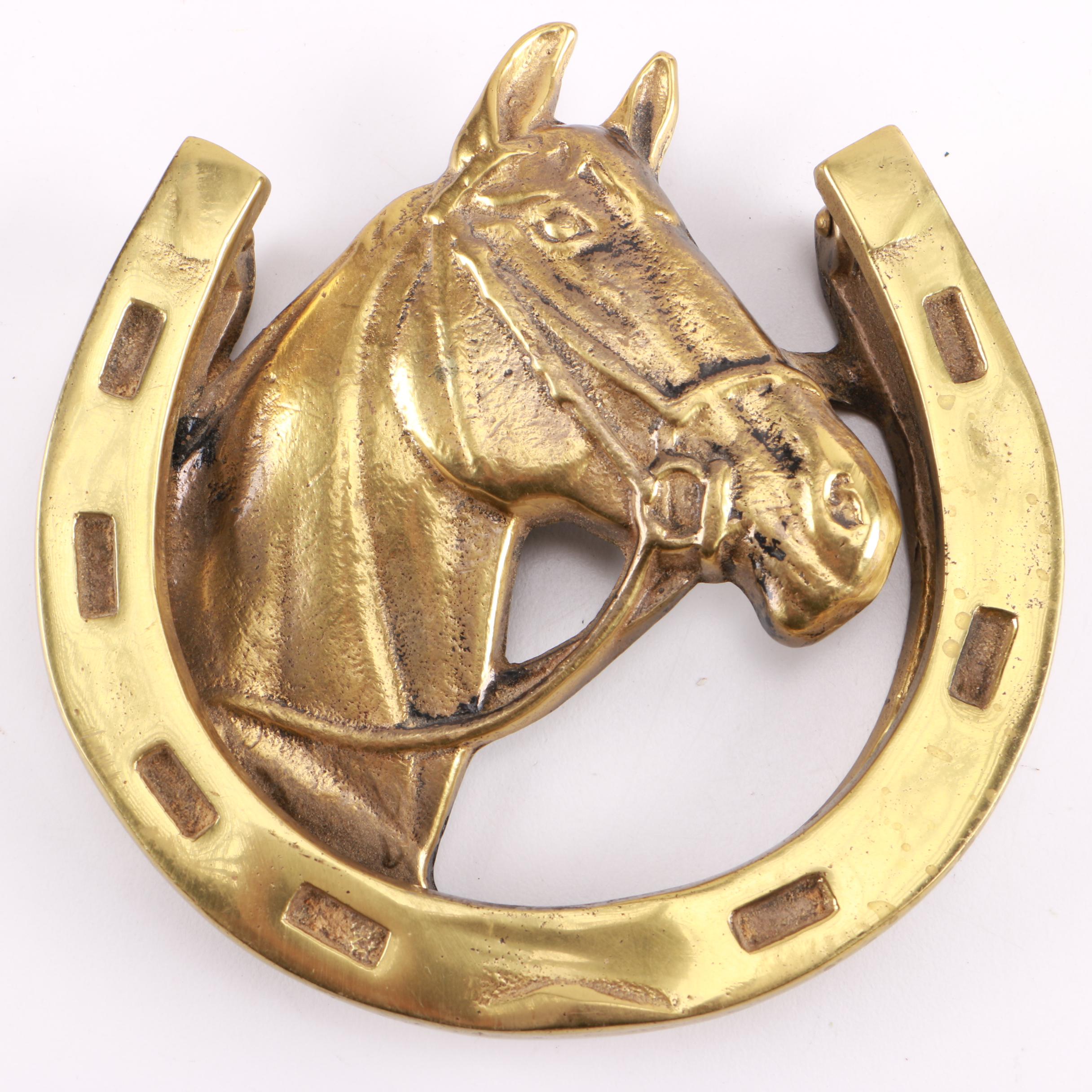 Brass Horse Head and Horseshoe Door Knocker