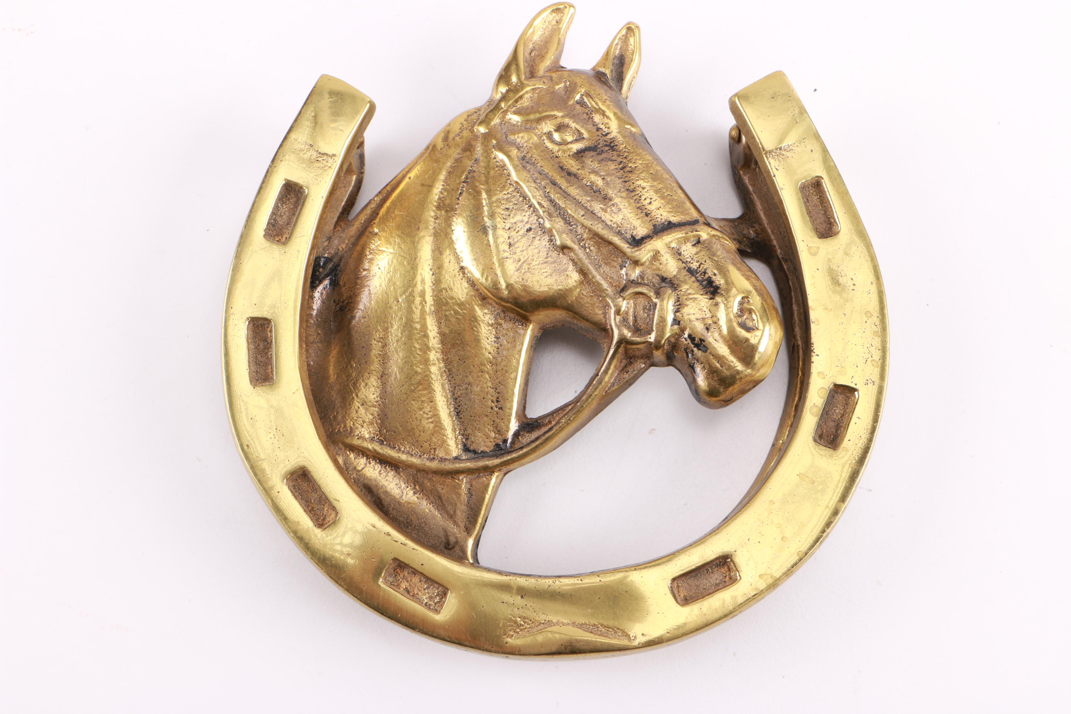 Brass Horse Head and Horseshoe Door Knocker