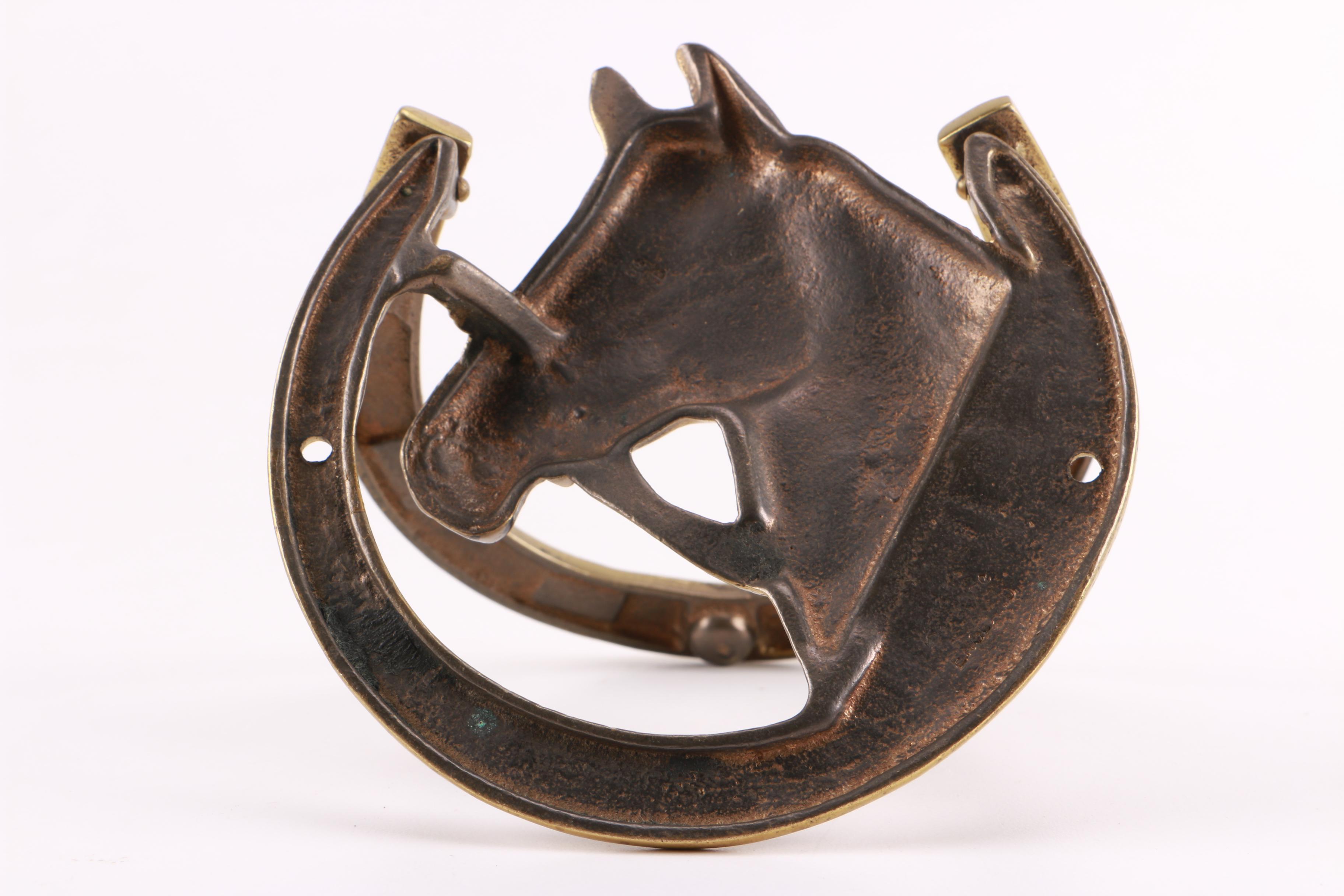 Brass Horse Head and Horseshoe Door Knocker