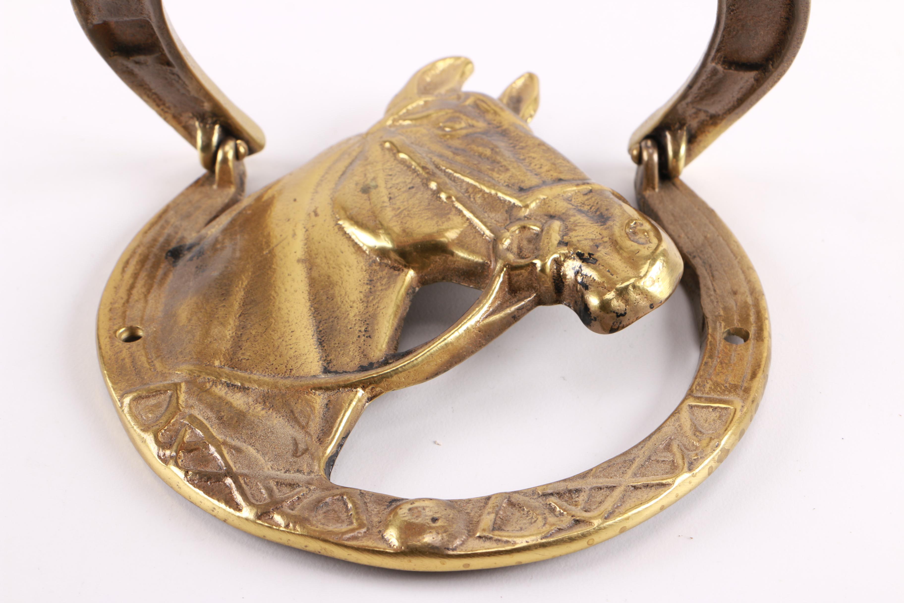 Brass Horse Head and Horseshoe Door Knocker