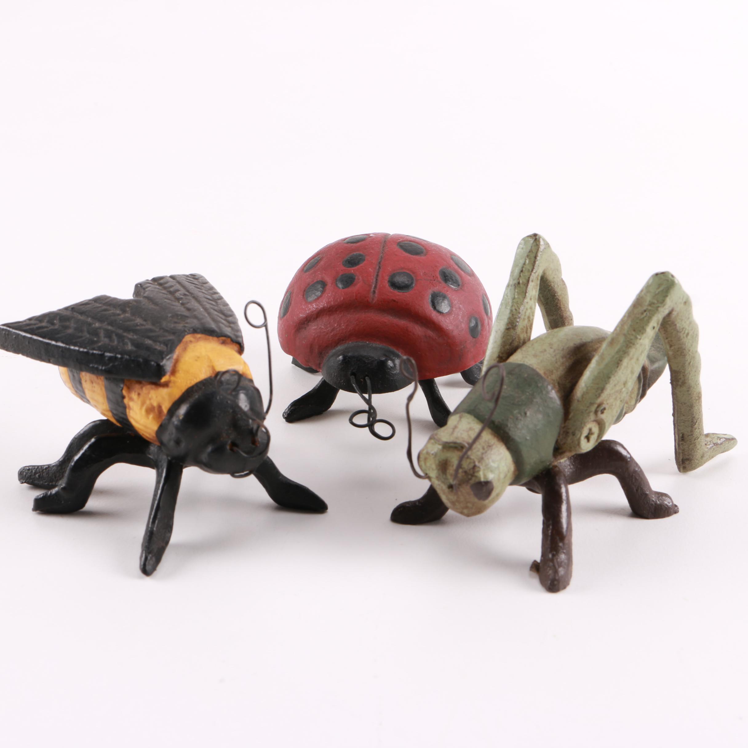 Ladybug, Grasshopper, and Bumble Bee Metal Figurines