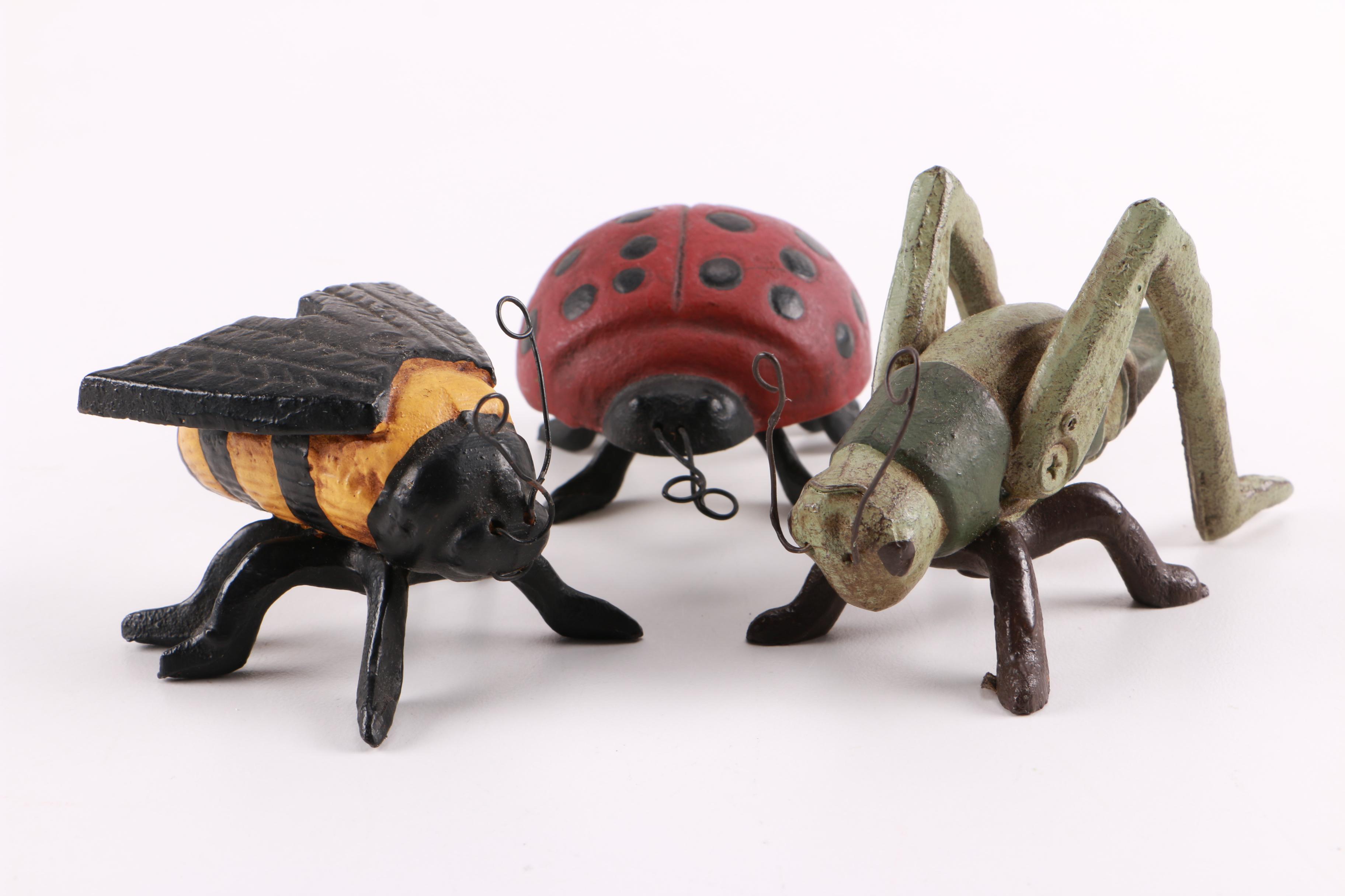 Ladybug, Grasshopper, and Bumble Bee Metal Figurines