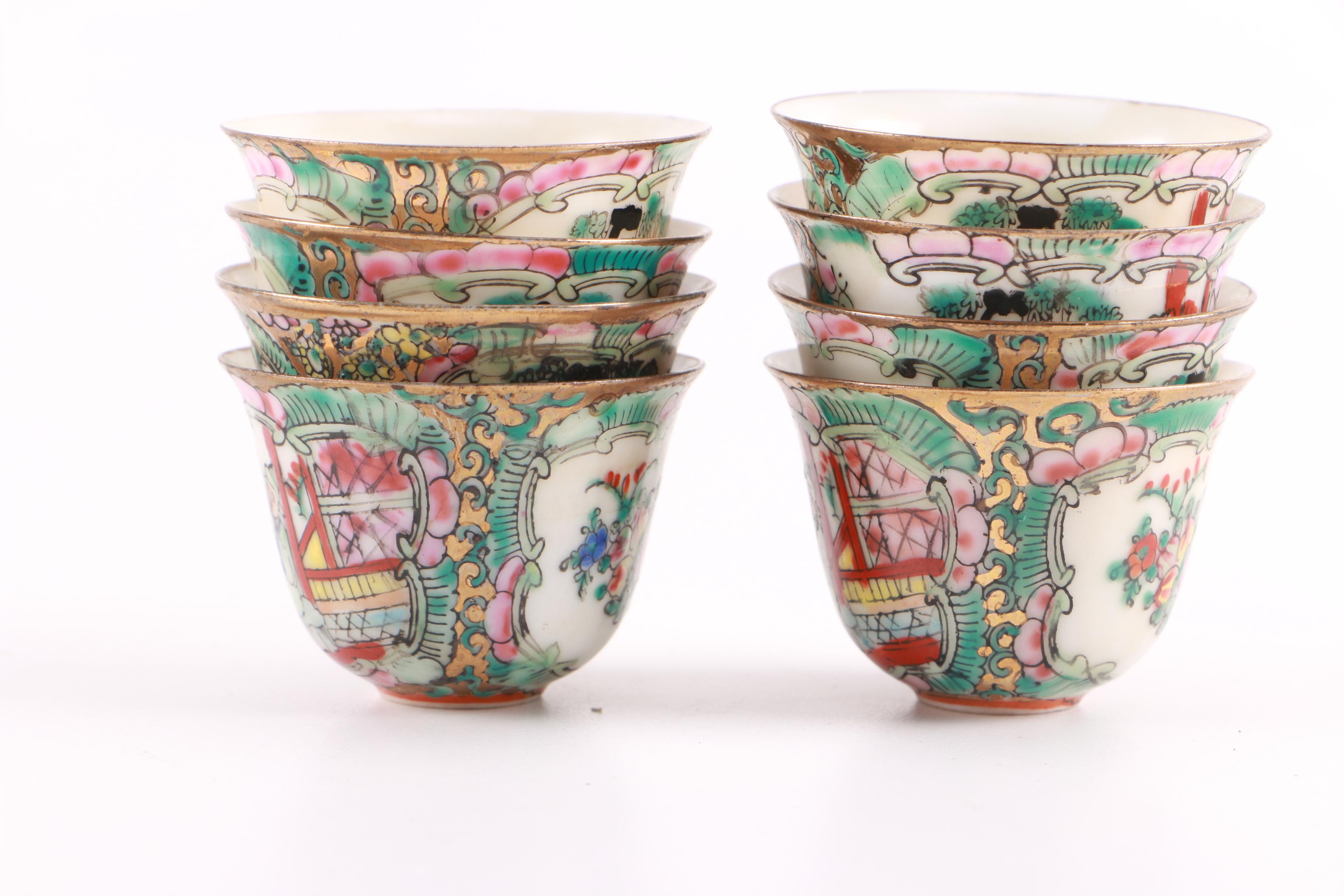 Rose Medallion Porcelain Teacups