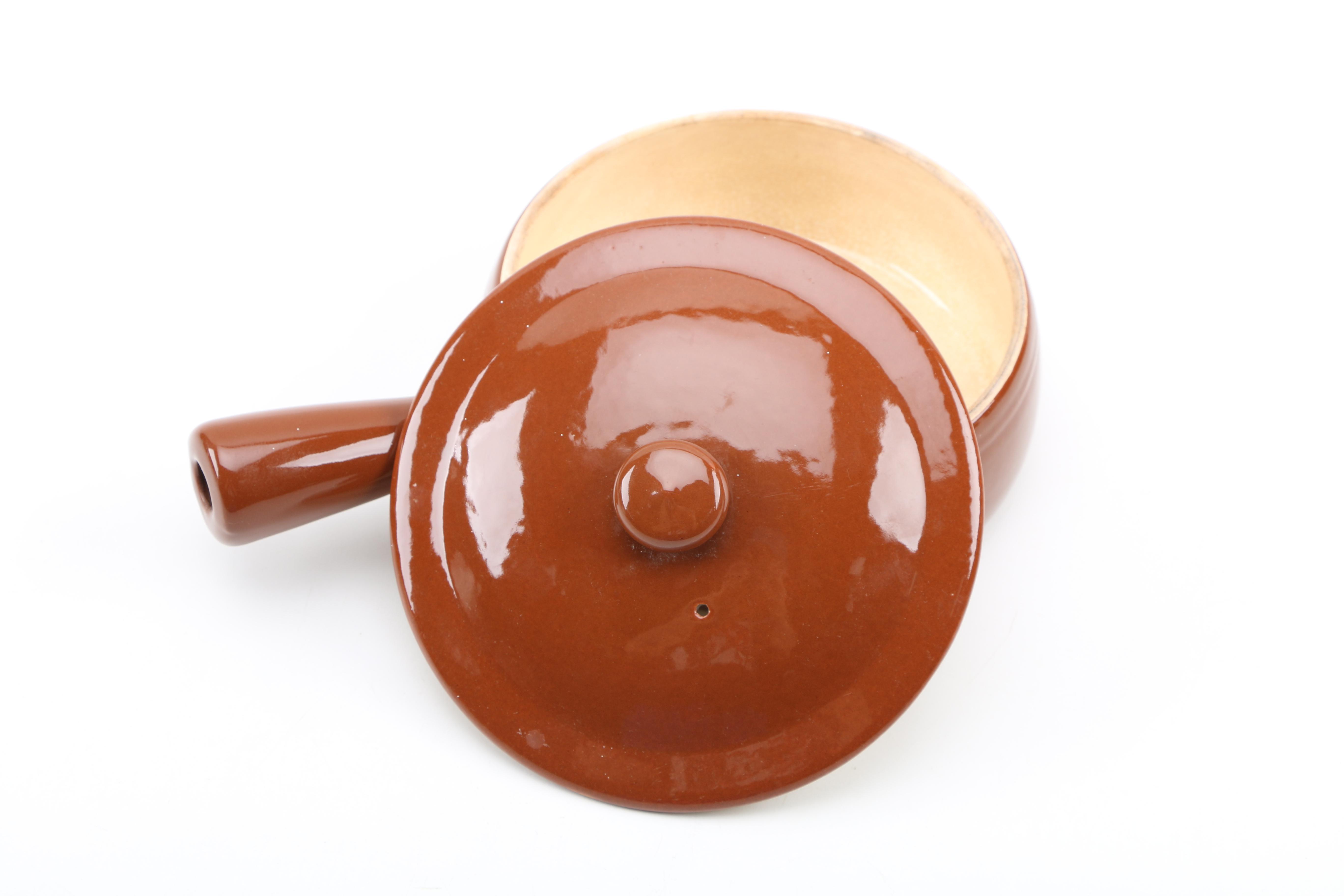 Pair of Vintage Stoneware Covered Serving Crocks Featuring UHL