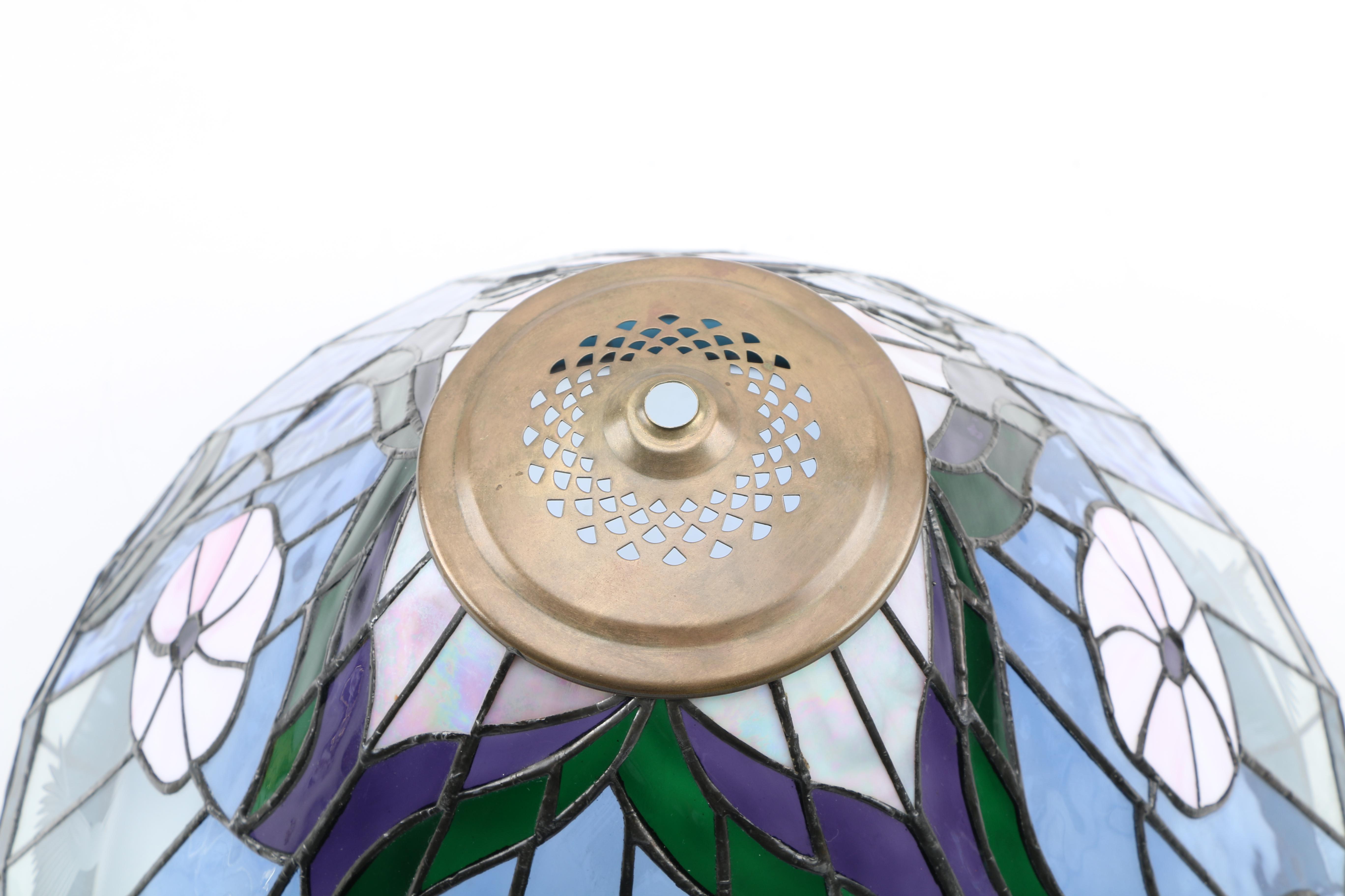 Stained Glass Uplight Chandelier With Flowers and Etched Hummingbirds
