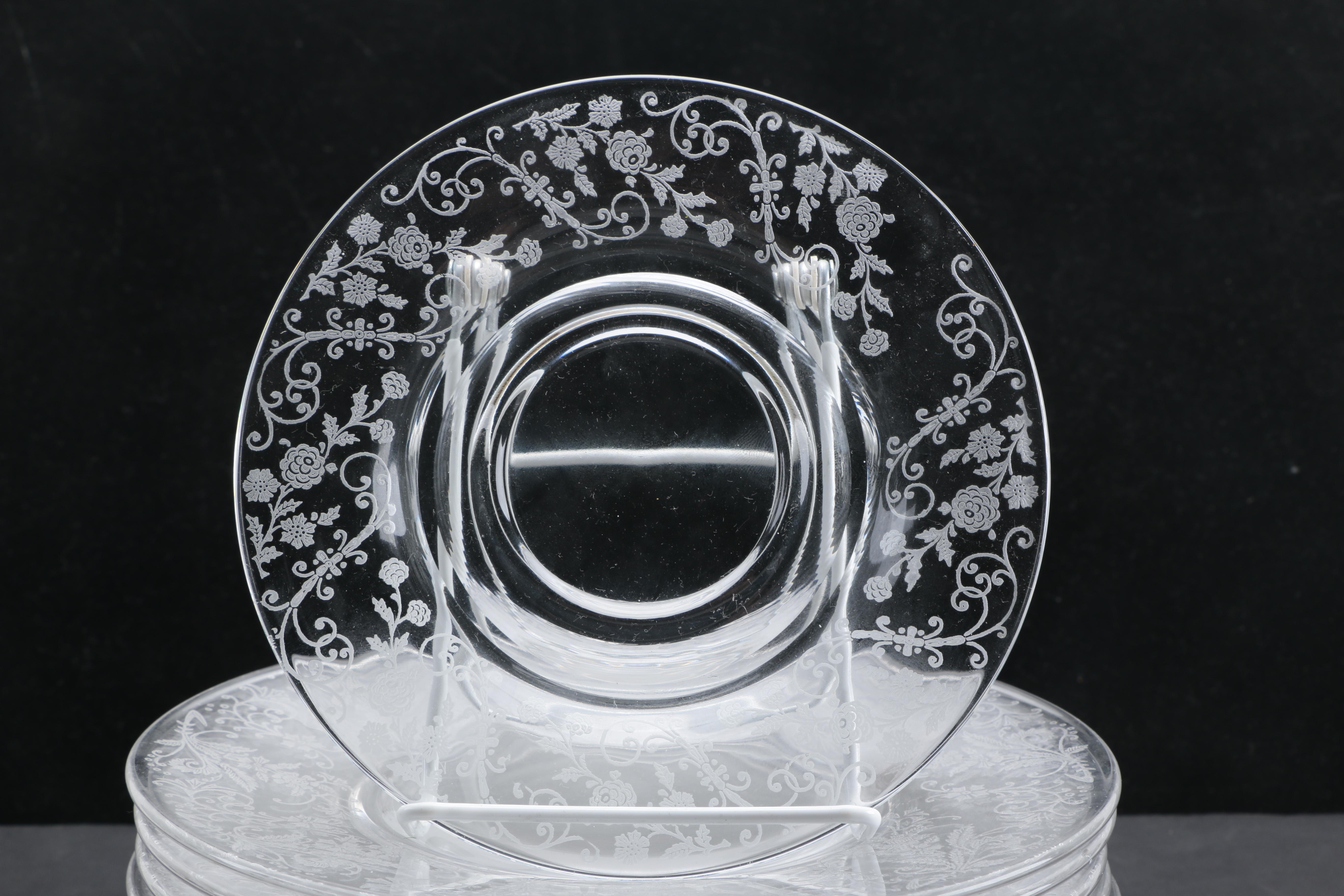 Vintage Floral Etched Glass Tableware Including Cambridge