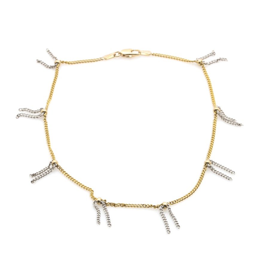 Italian 14K Two Tone Gold Station Anklet