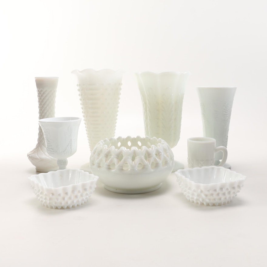 Group of White Milk Glass Décor