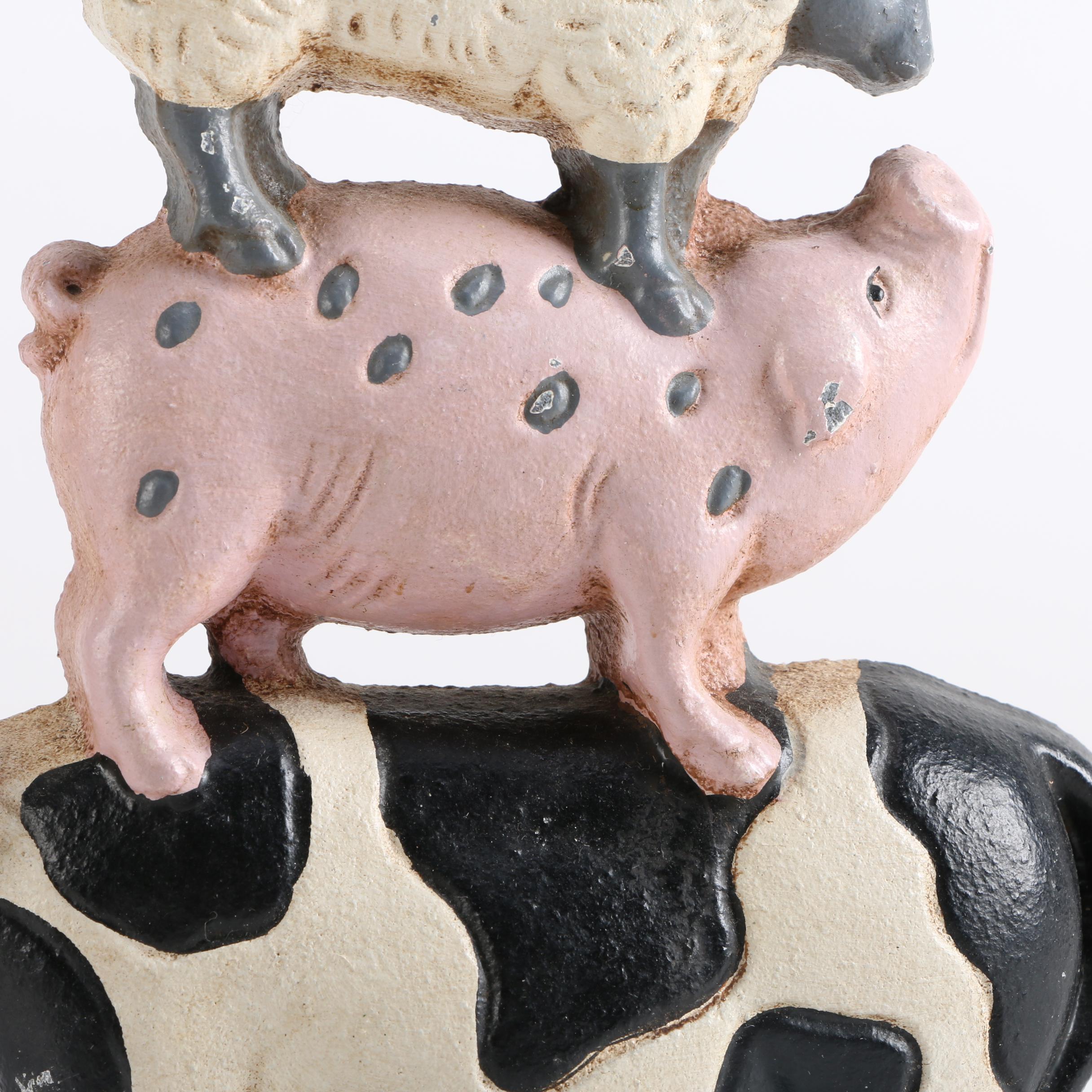 Hand-Painted Cast Iron Farm Animals Door Stop