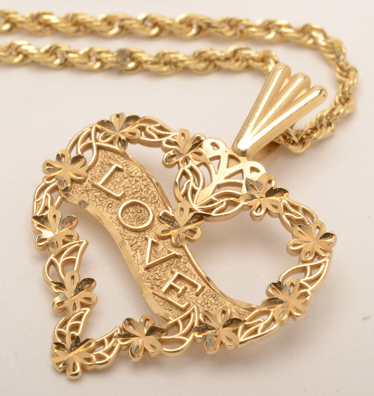 14K Yellow Gold Heart "Love" Pendant Necklace