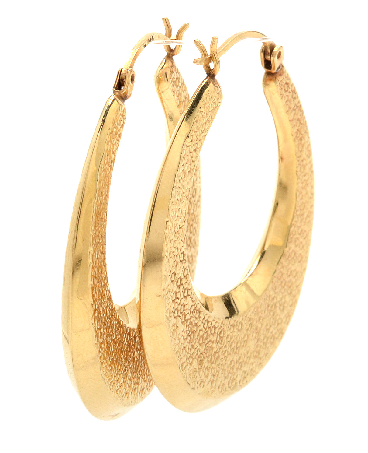 Pair of 14K Yellow Gold Textured Hoop Earrings