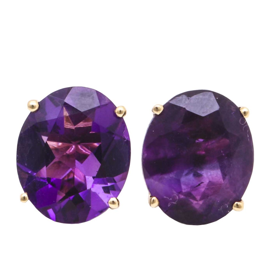 14K Yellow Gold 7.20 CTW Amethyst Stud Earrings