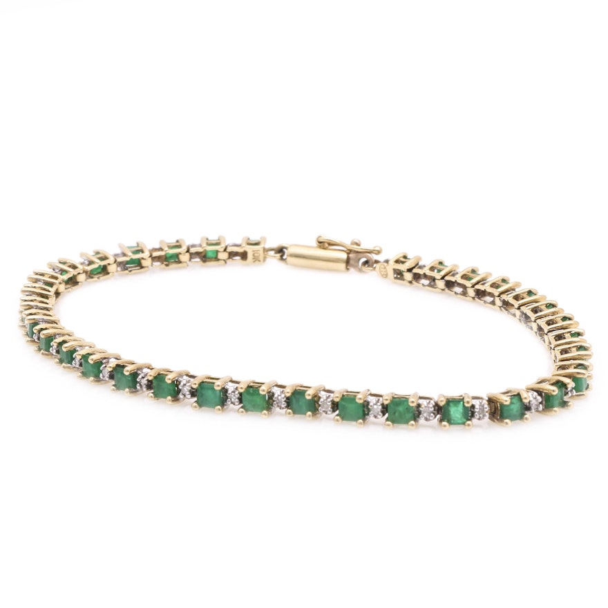 10K Yellow Gold Emerald and Diamond Tennis Bracelet