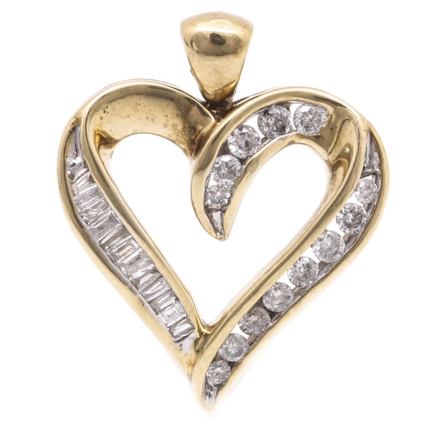 10K Yellow Gold Diamond Heart Motif Pendant