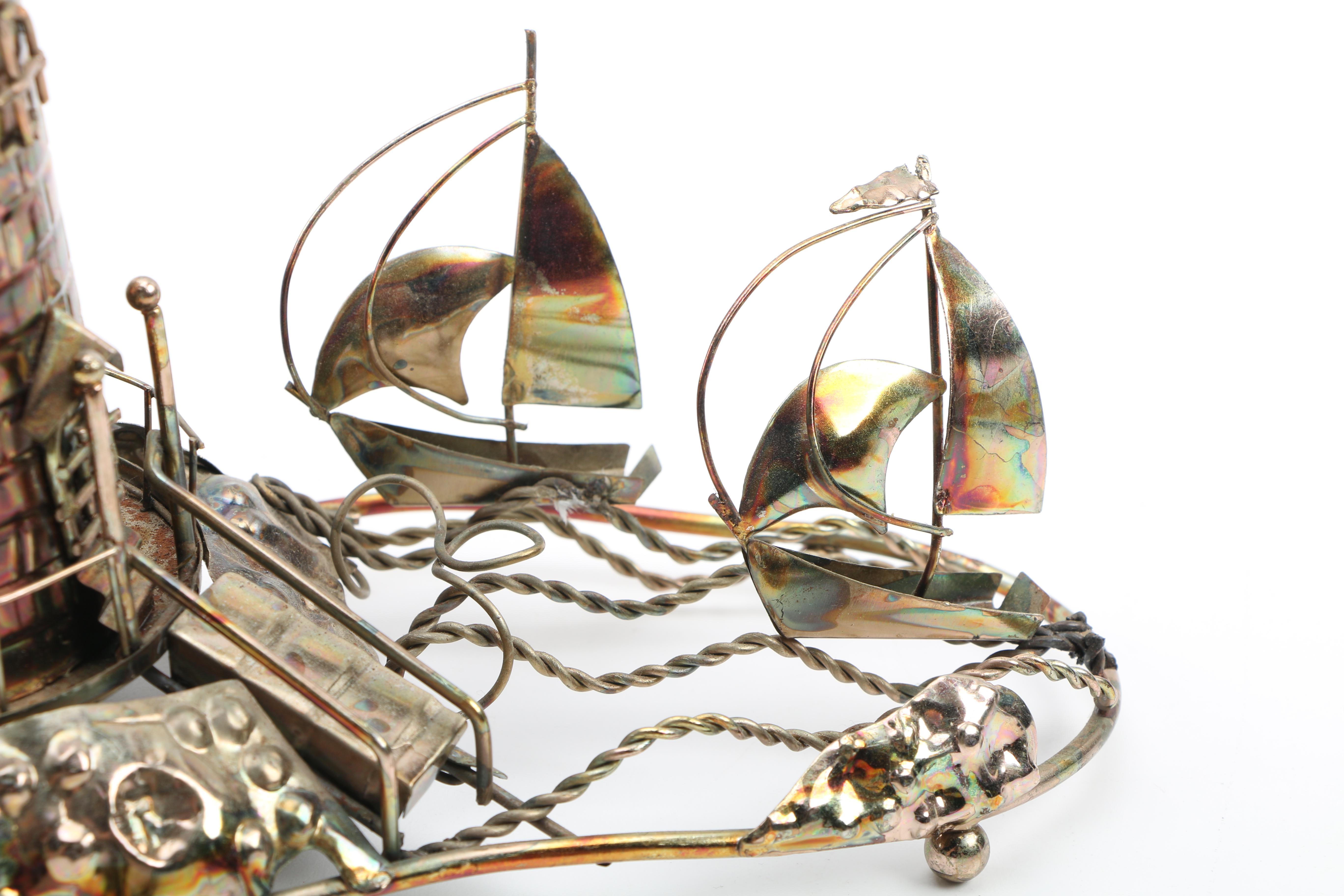 Copper Tone Metal Sculptures With Sankyo Music Boxes