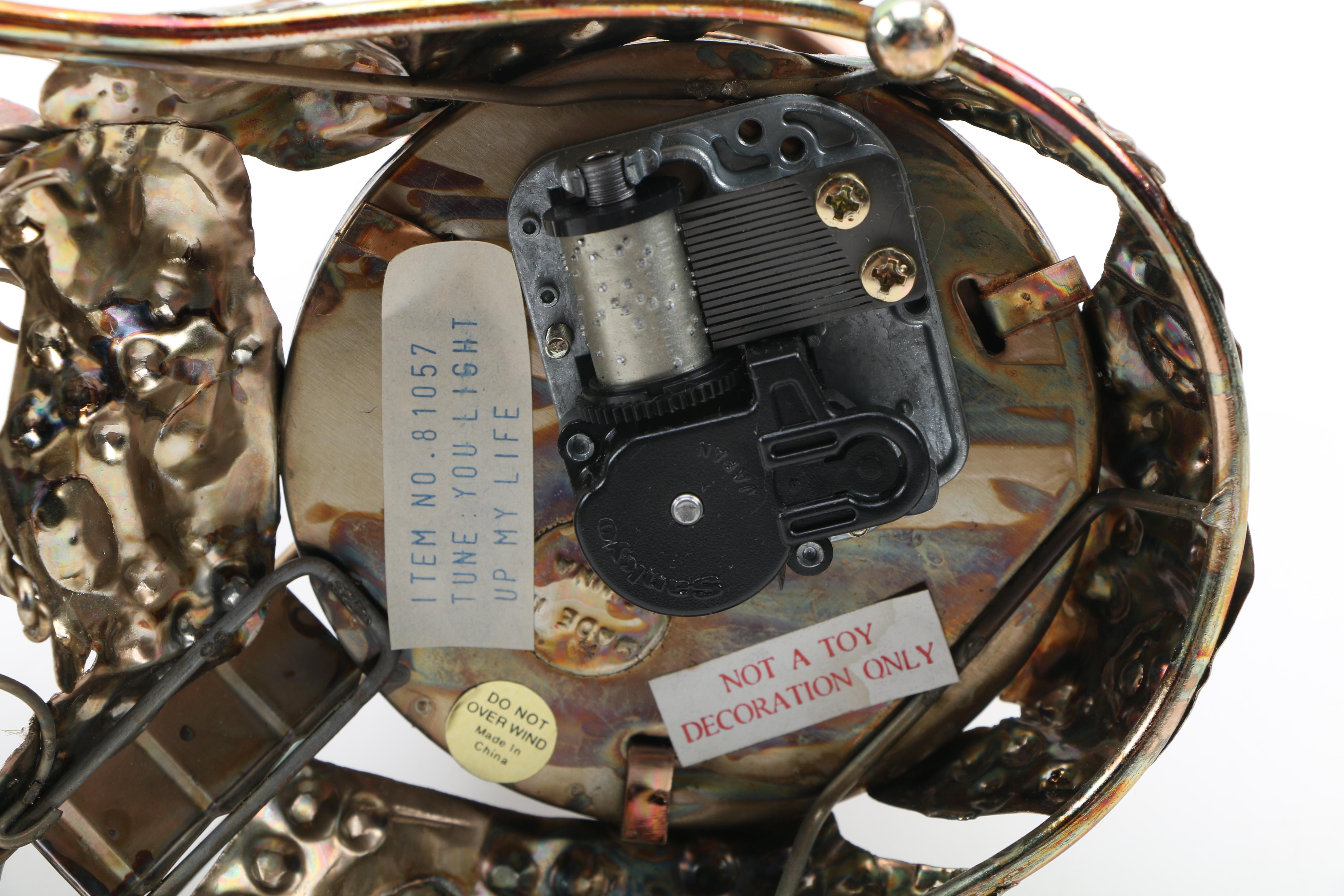 Copper Tone Metal Sculptures With Sankyo Music Boxes